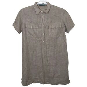 Vintage Harvé Benard Linen‎ Shirt Dress 14 Short Sleeve Button Up Utility Safari